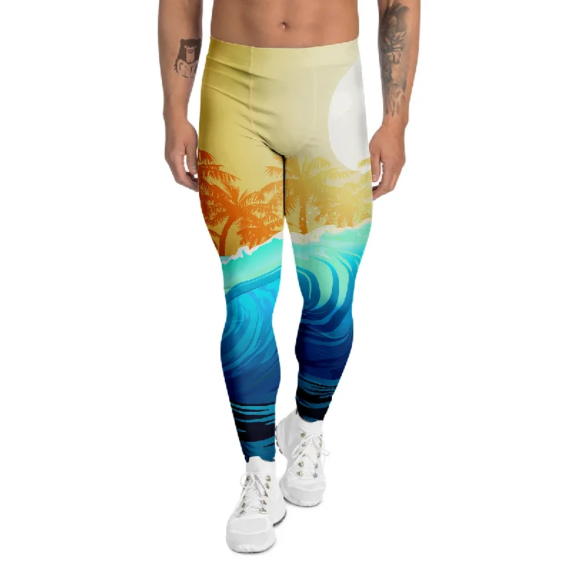 Special Discount Sunrise Tropical Surfing Wave Print Men's Leggings