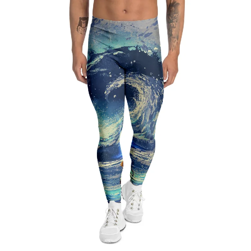 Extra Savings Swirling Sea Watercolor Print Men's Leggings