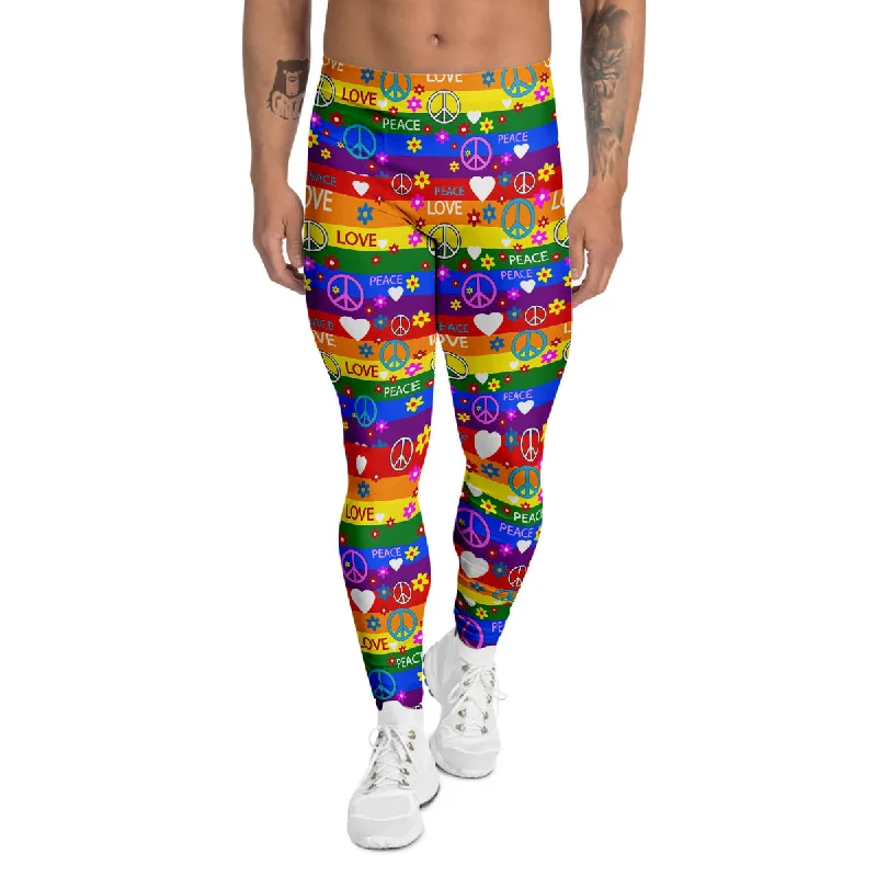 Deal Dash Symbols Of The Hippie And Rainbow Print Men's Leggings
