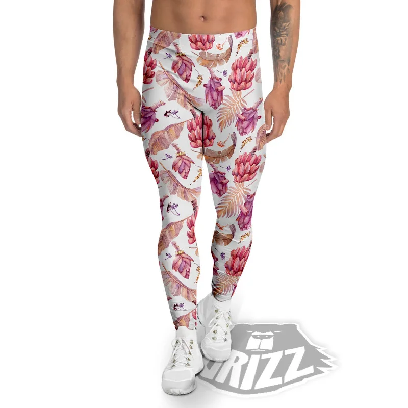 Blowout Deals Tropical Banana Pink Print Pattern Men's Leggings