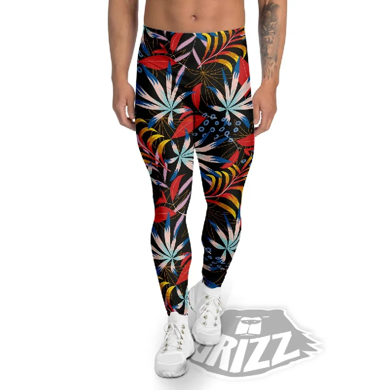 Crazy Savings Tropical Floral Retro Hawaiian Print Pattern Men's Leggings