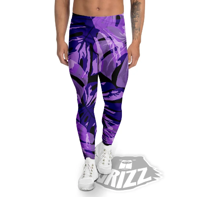 Unbeatable Prices Tropical Leaves Purple Print Men's Leggings
