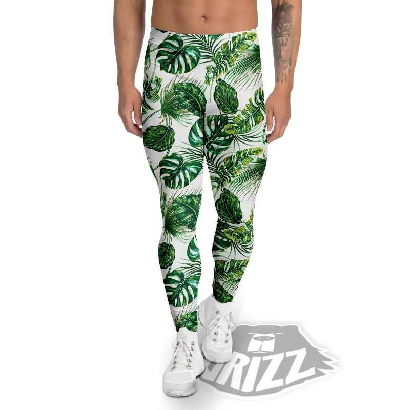 Act Fast Tropical Palm Hawaiian Print Pattern Men's Leggings