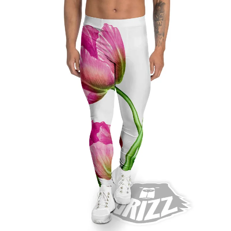 Major Savings Tulip Flower Pink Watercolor Print Men's Leggings