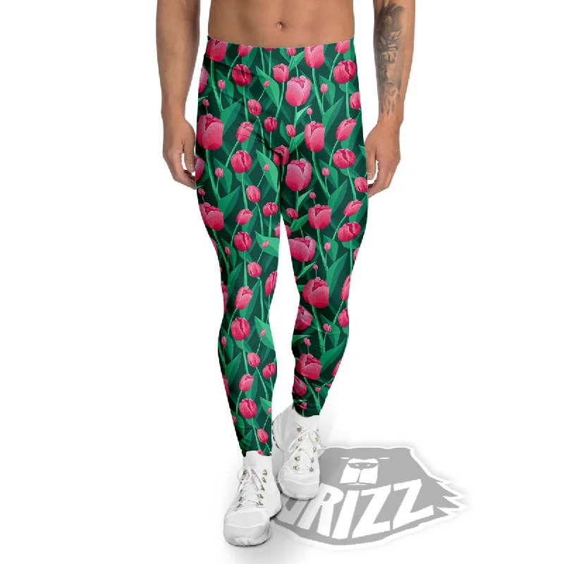 Instant Discount Tulip Pink Print Pattern Men's Leggings