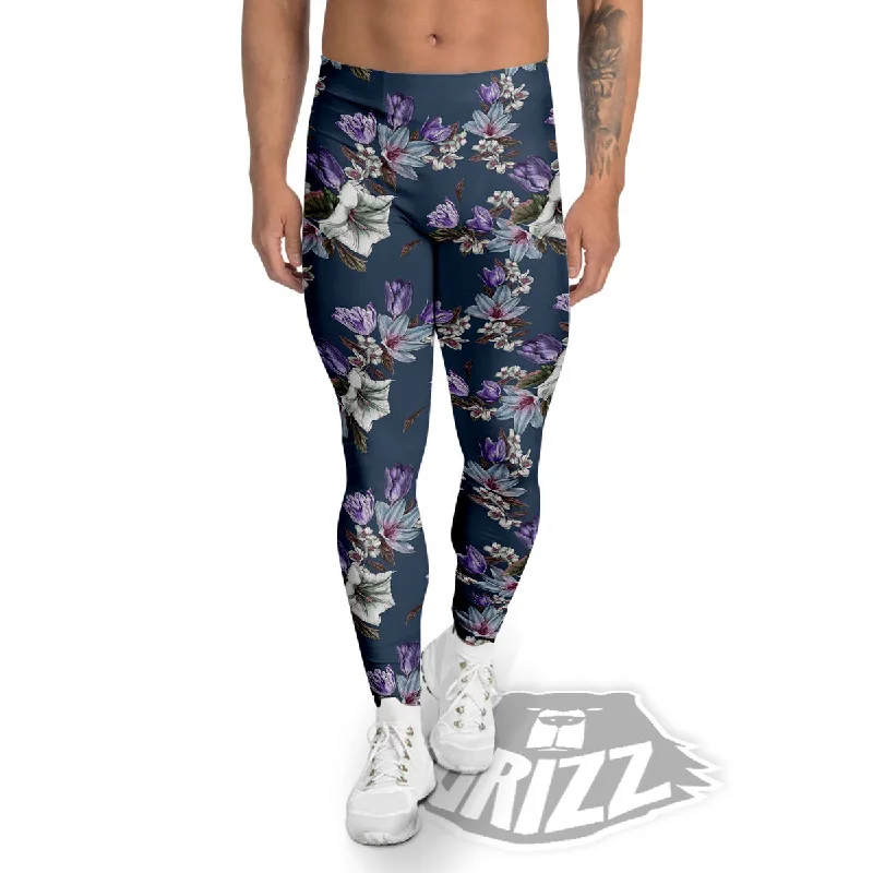 Deep Discounts Tulip Purple Watercolor Print Pattern Men's Leggings