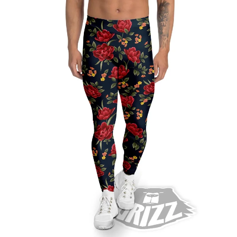 Epic Deals Tulip Red Print Pattern Men's Leggings