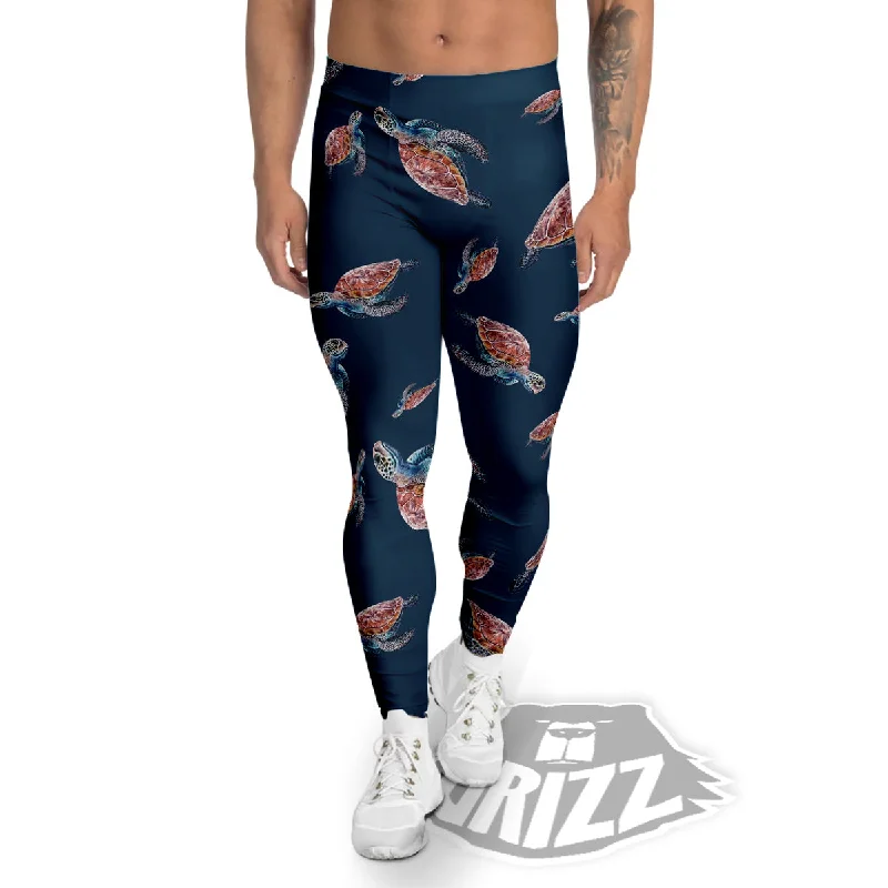 Act Fast Turtle Watercolor Print Pattern Men's Leggings