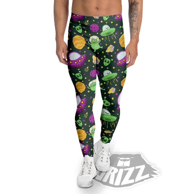 Unbeatable Prices UFO Little Green Alien Print Pattern Men's Leggings