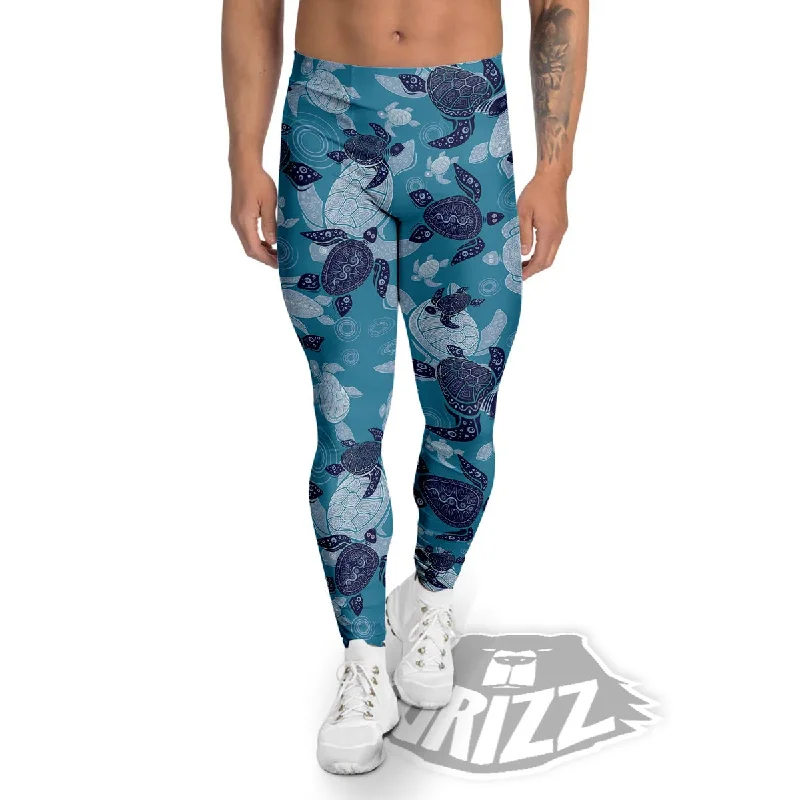 Bargain Blast Underwater Sea Turtle Family Print Pattern Men's Leggings
