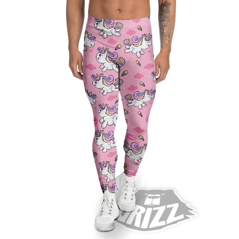 Deal Zone Unicorn White Girly Print Pattern Men's Leggings