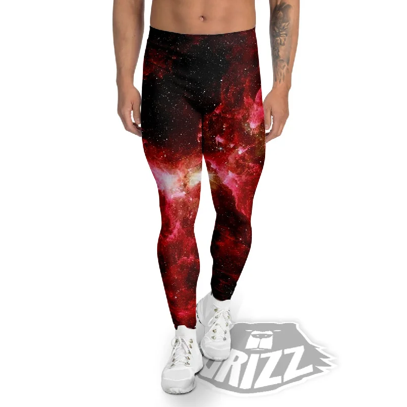 Anniversary Sale Universe Galaxy Space Red Stardust Print Men's Leggings