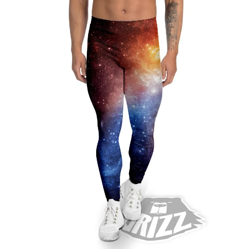 Factory Direct Sale Universe Galaxy Space Teal Orange Print Men's Leggings
