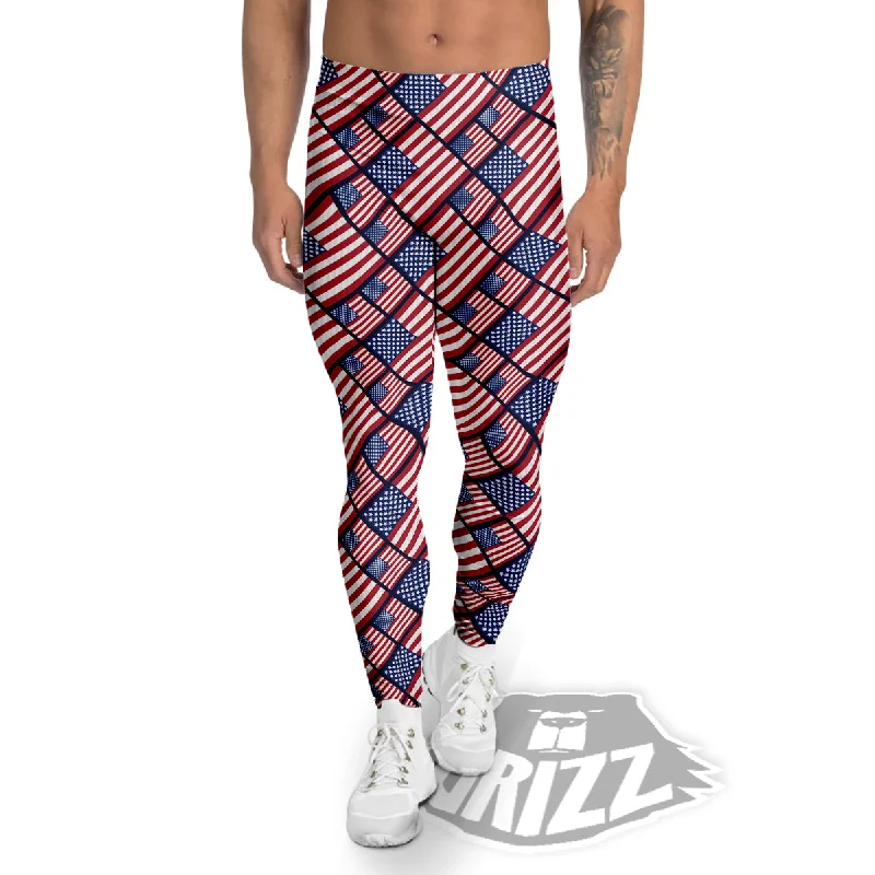 Hurry In USA Flag Independence Day Print Pattern Men's Leggings