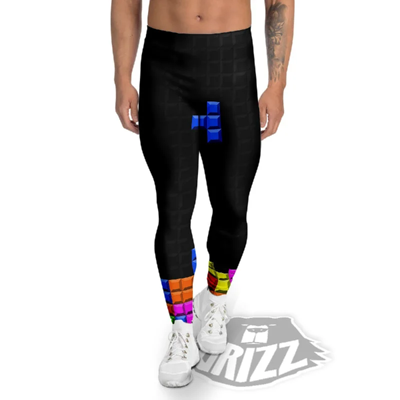 Members Only Video Game White Brick Puzzle Print Men's Leggings