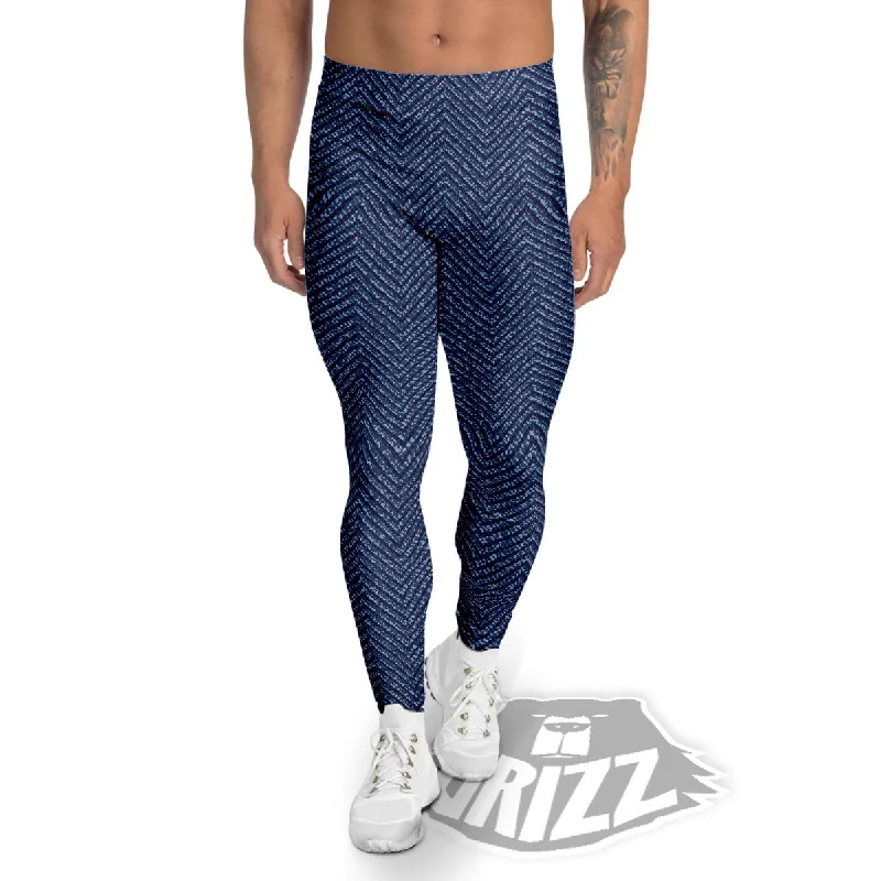 Today Only Vintage Denim Blue Jeans Print Pattern Men's Leggings