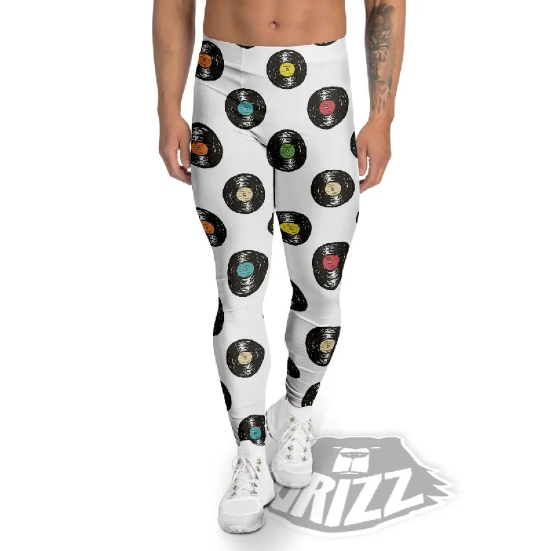 Best Bargains Vinyl Record Hand Drawn Print Pattern Men's Leggings