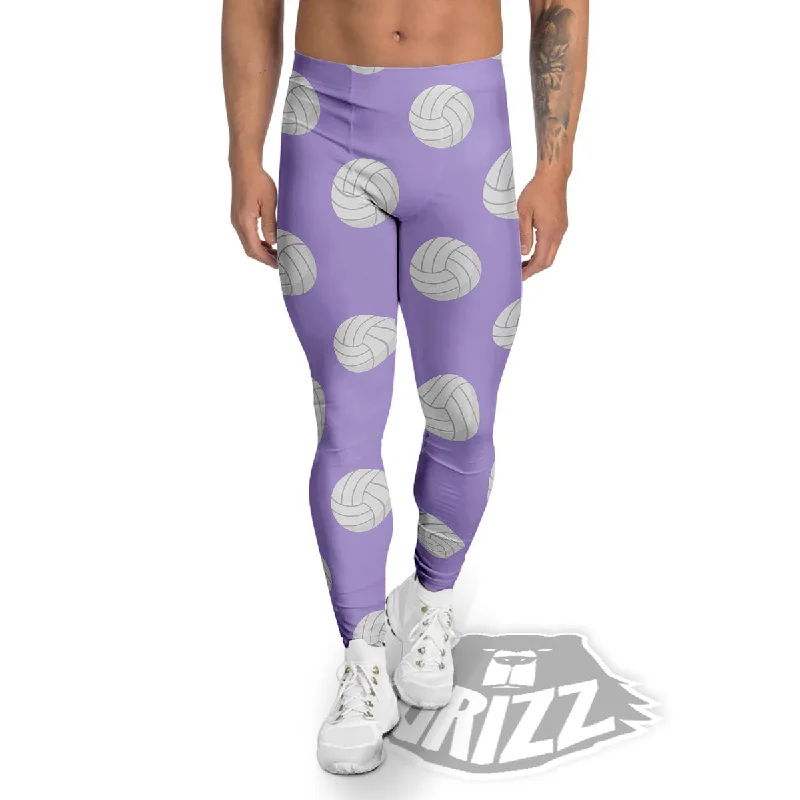 Special Offer Volleyball White And Purple Print Pattern Men's Leggings