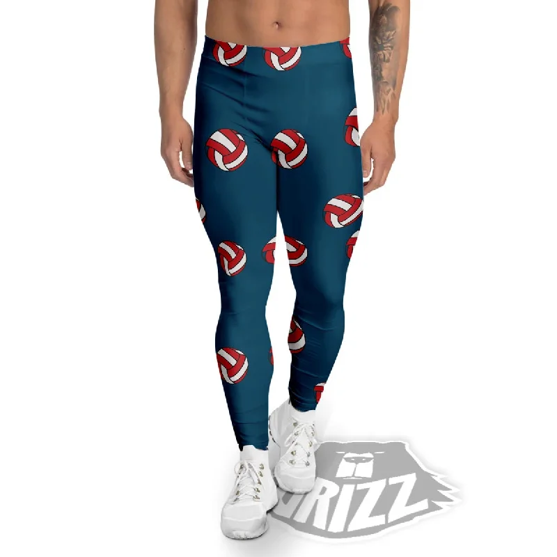 Flash Sale Volleyball White And Red Print Pattern Men's Leggings