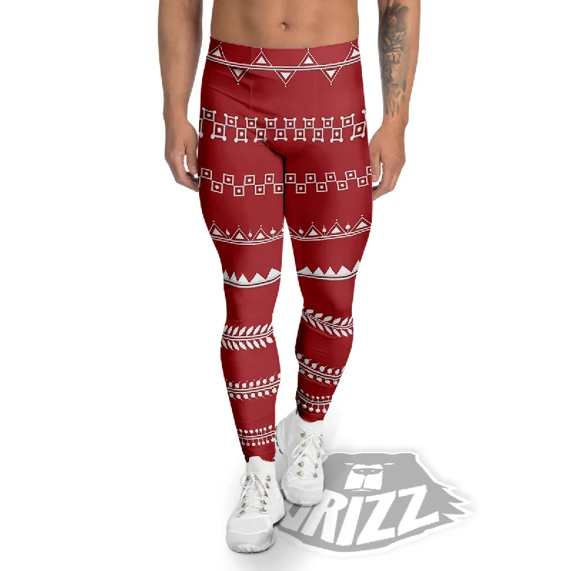 Unbeatable Prices Warli Tribal White And Red Print Men's Leggings