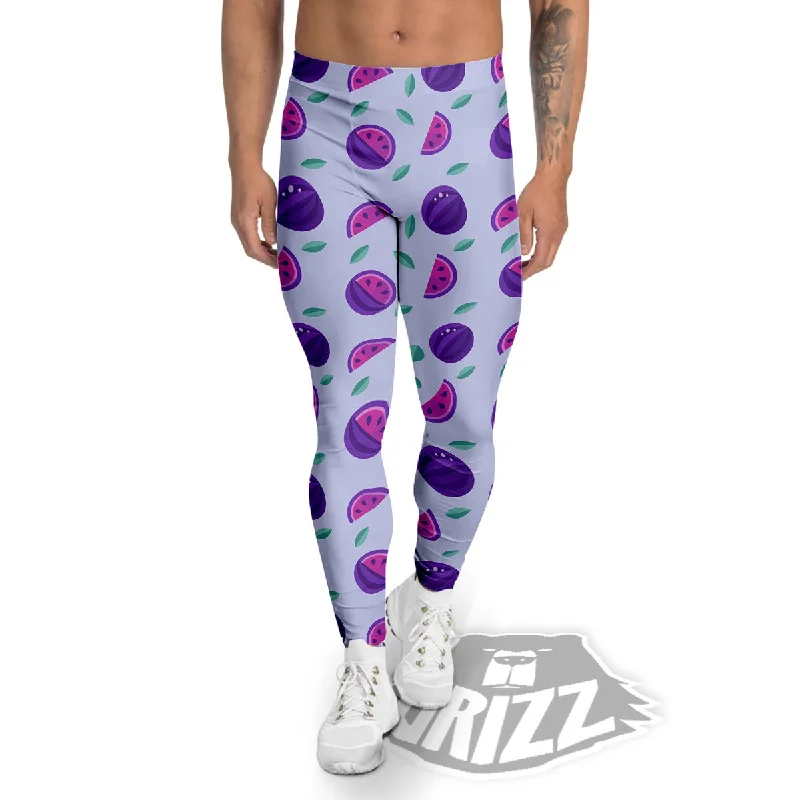 Steals and Deals Watermelon Fancy Purple Print Pattern Men's Leggings