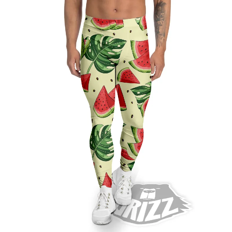 Year-End Clearance Watermelon Leaf Tropical Print Pattern Men's Leggings