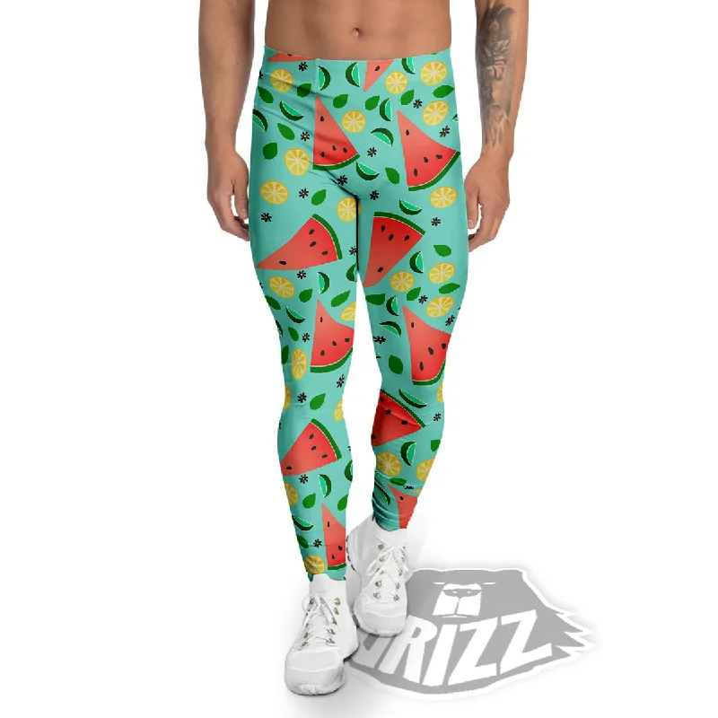Exclusive Preview Watermelon Lime Green Print Pattern Men's Leggings