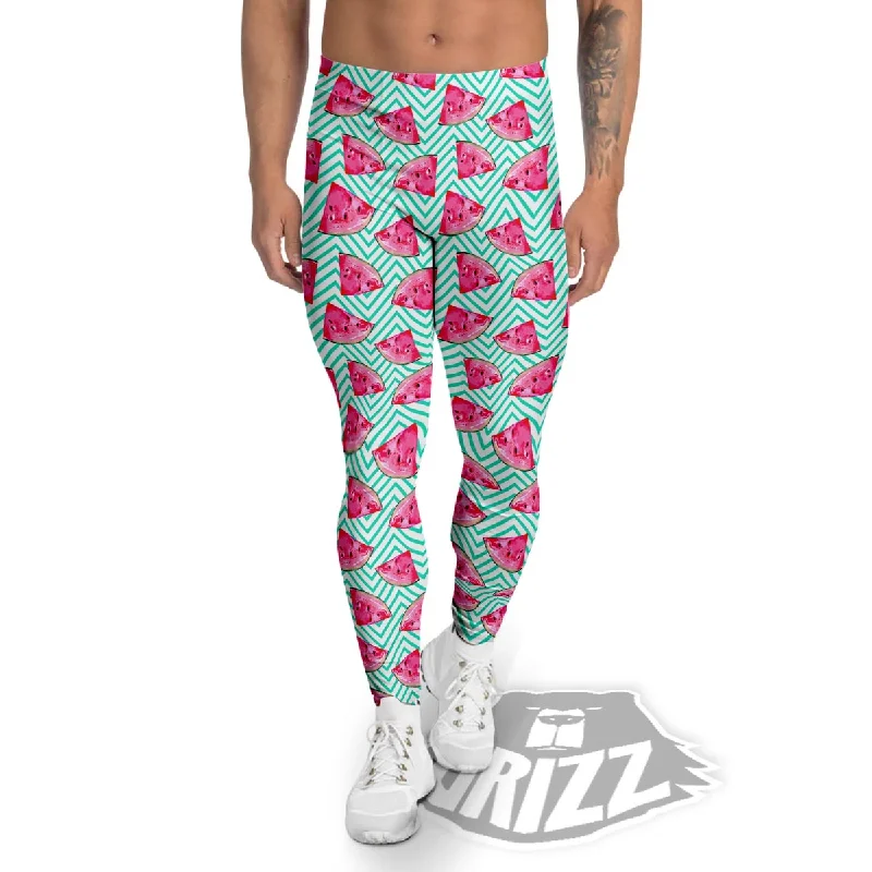 Shop and Save Watermelon Teal Chevron Print Pattern Men's Leggings