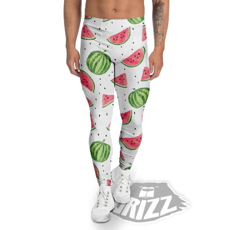 Massive Deals Watermelon White Summer Print Pattern Men's Leggings