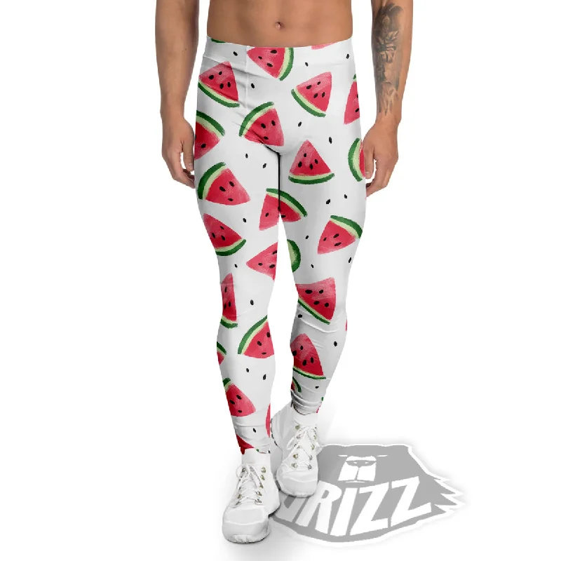 Lowest Price Watermelon White Tropical Print Pattern Men's Leggings