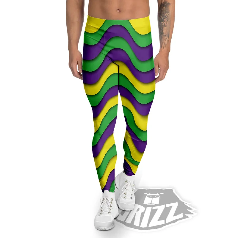 Friends and Family Sale Wave Mardi Gras Print Pattern Men's Leggings