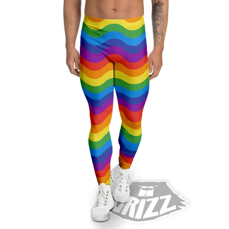 New Deals Wave Rainbow Print Pattern Men's Leggings