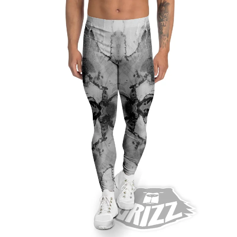Crazy Savings White And Dark Grey Marble Print Pattern Men's Leggings