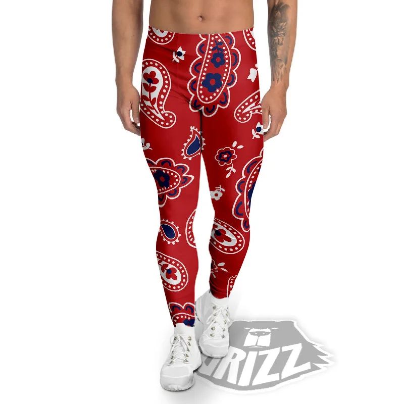 Special Savings White Bandana And Blue Red Print Men's Leggings