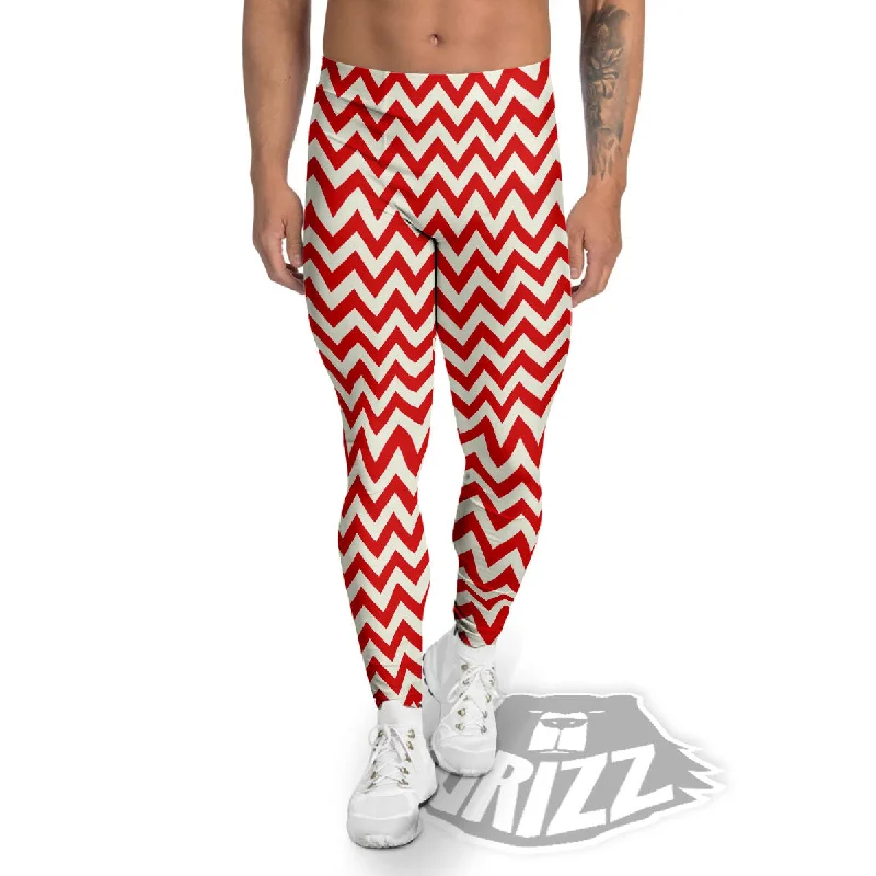 Incredible Offers White Chevron And Beige Red Print Men's Leggings