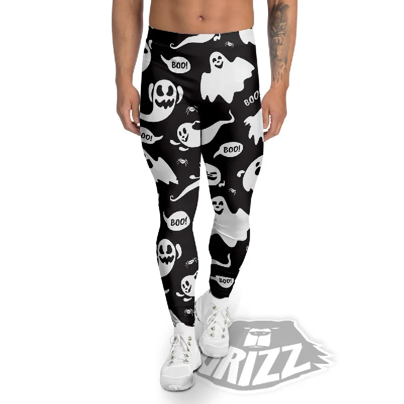 YEAR-End Sale White Ghost Print Pattern Men's Leggings