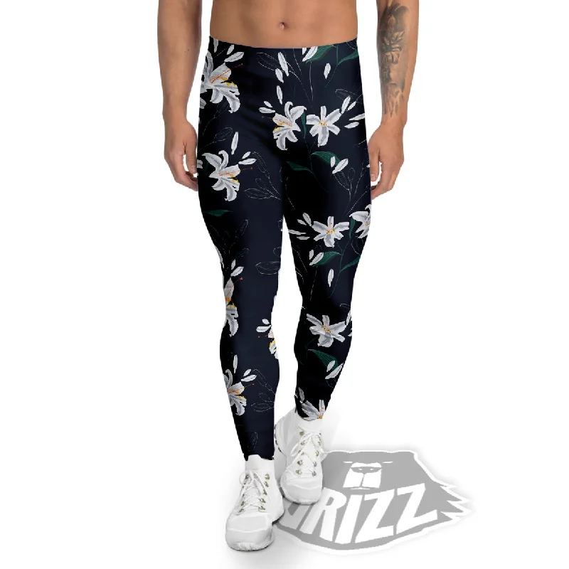 Take Advantage White Lily Black Print Pattern Men's Leggings