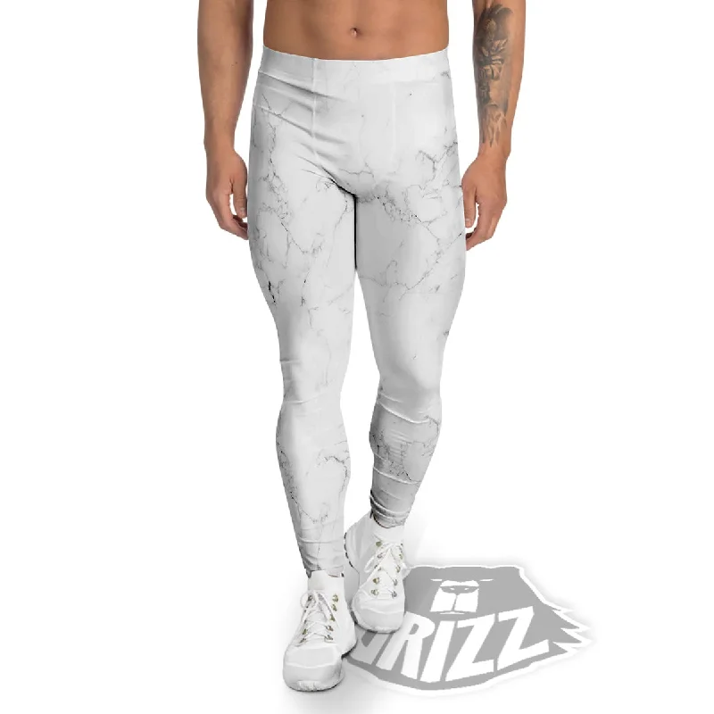 Stock Clearance White Marble Pattern Men's Leggings