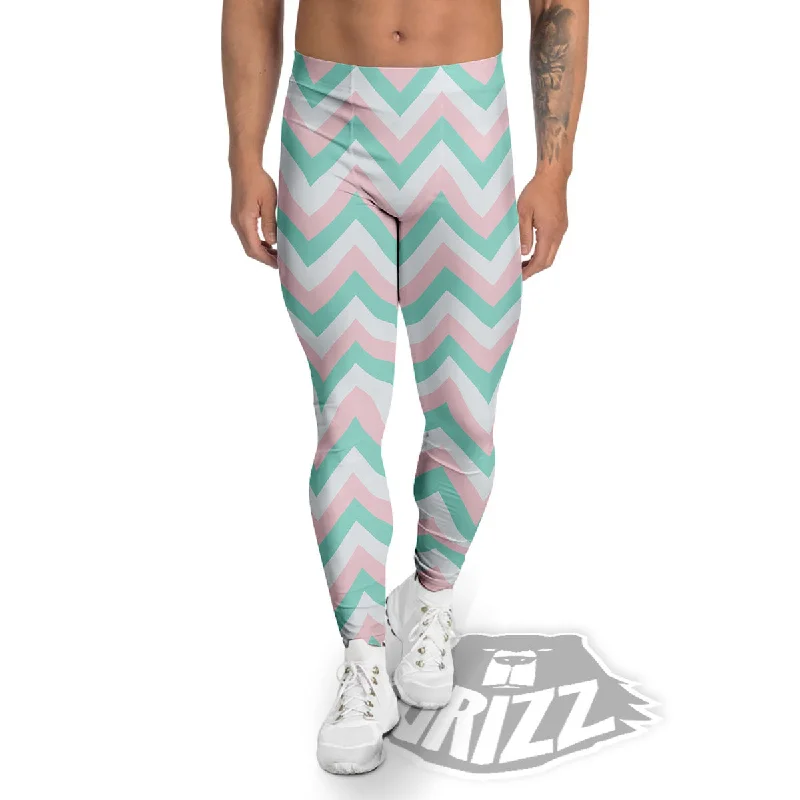 Unbeatable Prices White Pink And Navy Chevron Print Men's Leggings