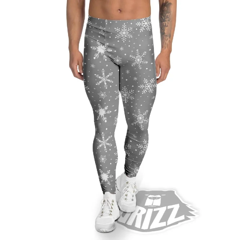 Take Advantage White Snowflake And Silver Print Pattern Men's Leggings