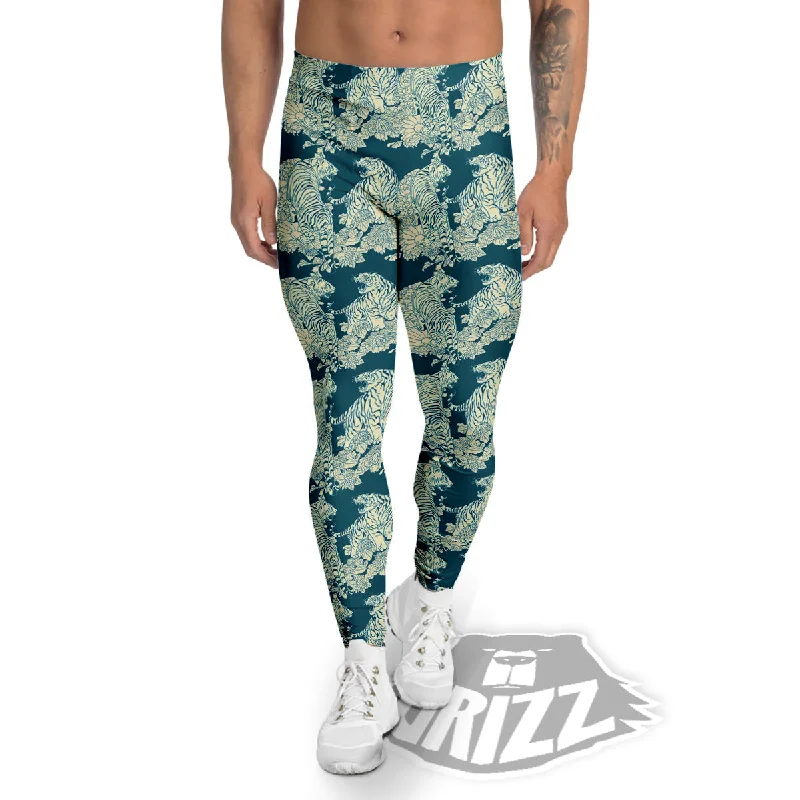 Value Deals White Tiger Japanese Print Pattern Men's Leggings