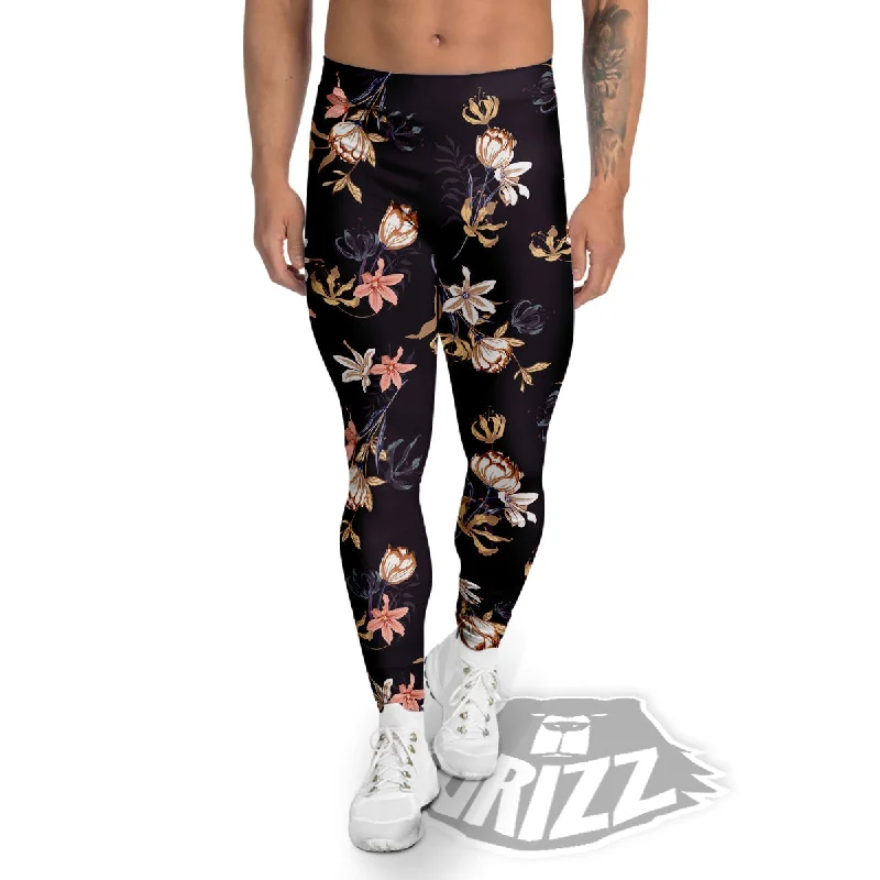 Overstock Wild Flower Print Pattern Men's Leggings