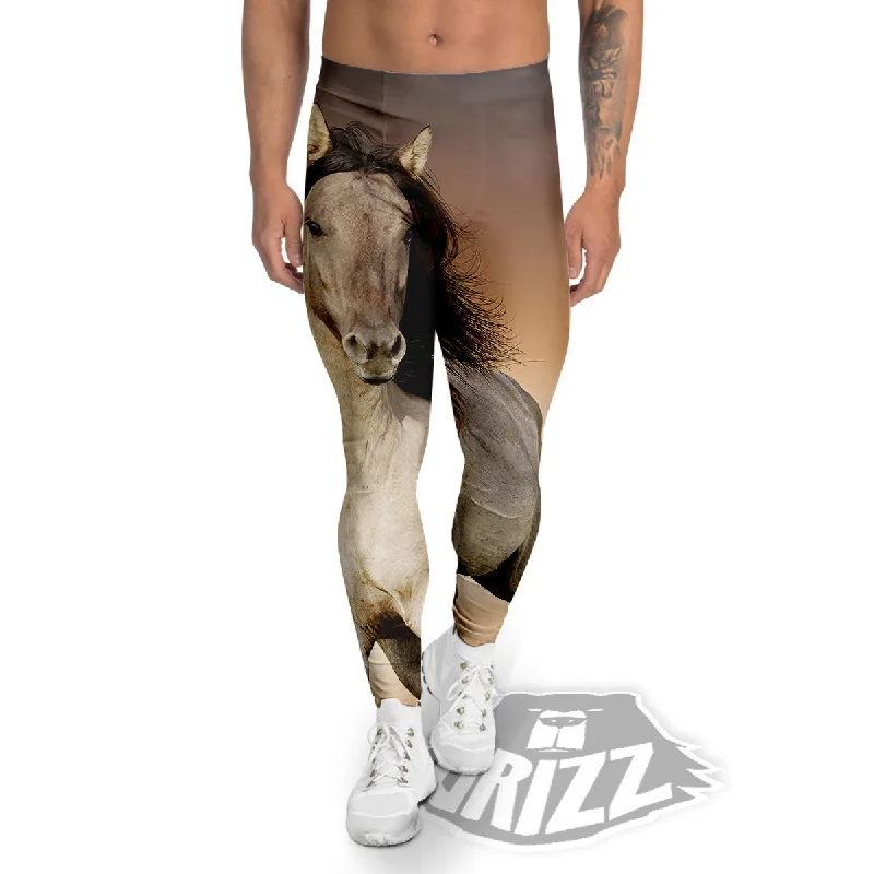 Overstock Wild Stallion Horse Running Print Men's Leggings