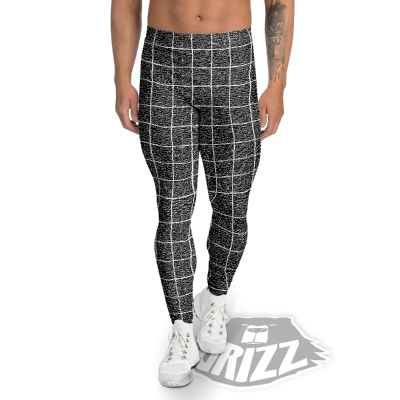 Special Discount Windowpane Noisy Print Pattern Men's Leggings