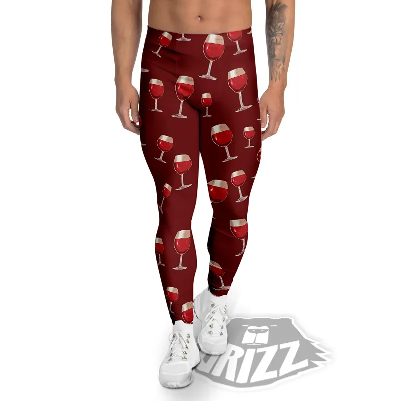 New Deals Wine Red Print Pattern Men's Leggings