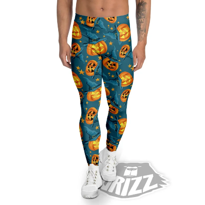 Instant Discount Witch Hat Pumpkin Print Pattern Men's Leggings