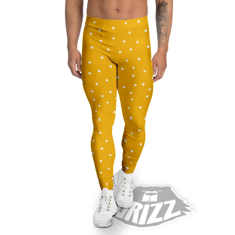 Act Fast Yellow And White Polka Dot Print Pattern Men's Leggings