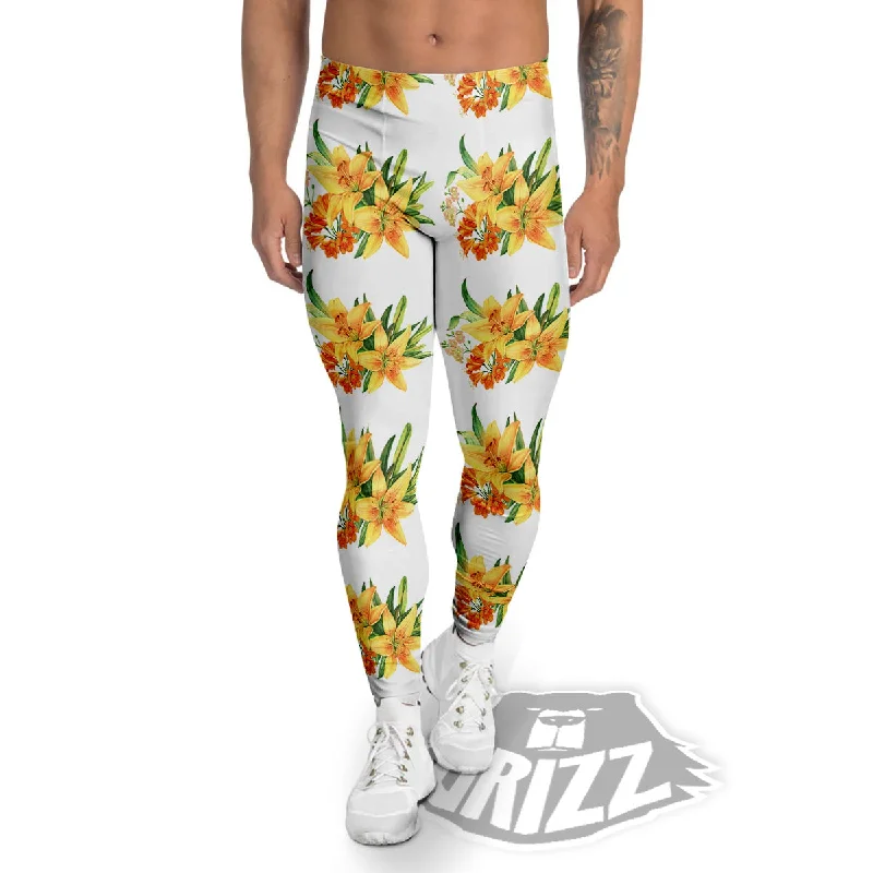 Price Drop Alert Yellow Lily Watercolor Print Pattern Men's Leggings