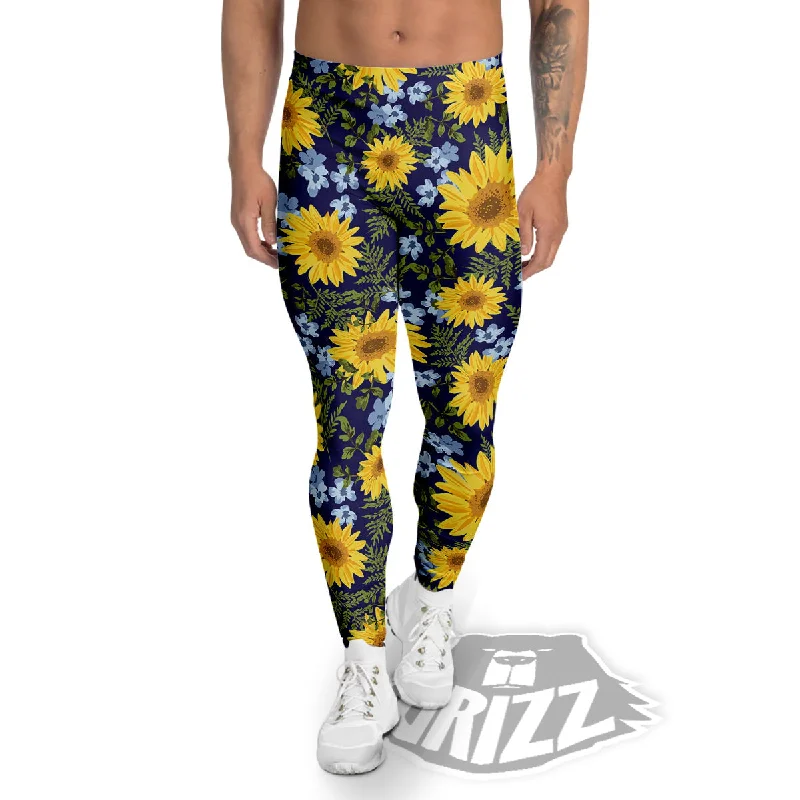Deal Explosion Yellow Sunflower Floral Print  Men's Leggings