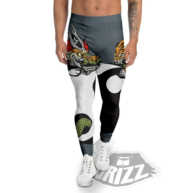 Blowout Sale Yin Yang Dragon And Tiger Print Men's Leggings